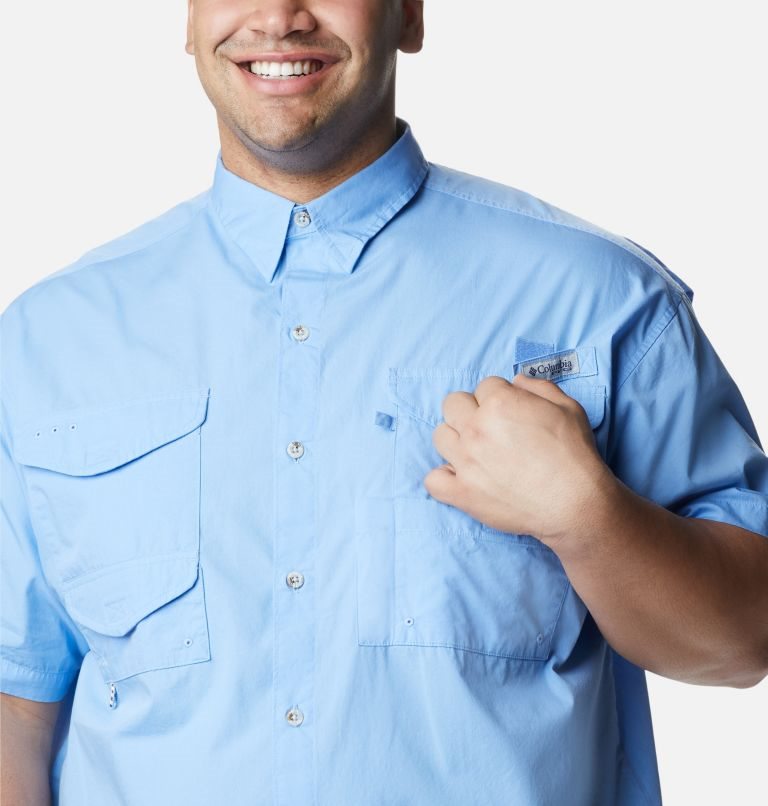 Men's Columbia PFG Bonehead Short Sleeve Shirts Light Blue | Plus Size CA-D6C84
